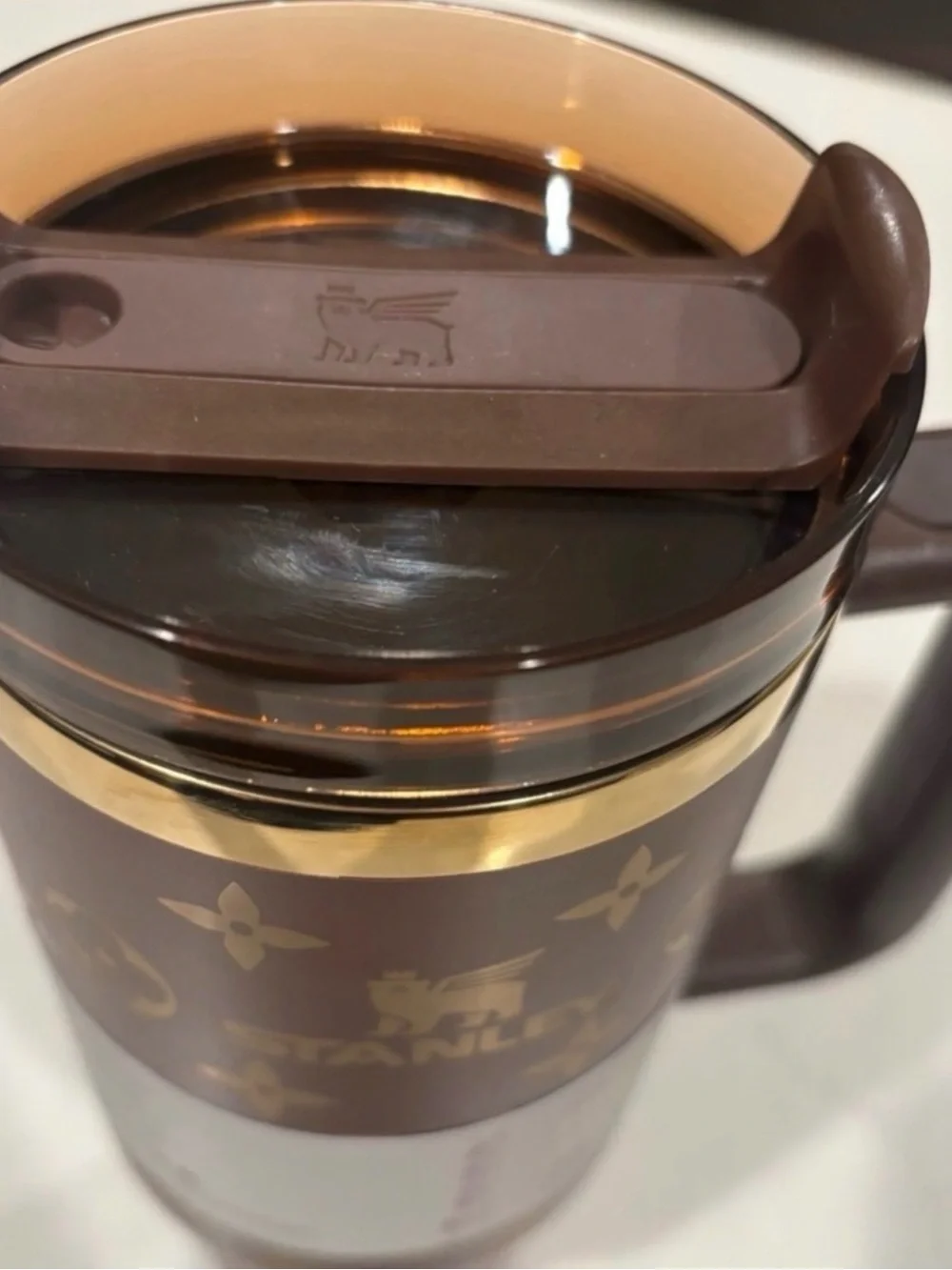 Brown Gold Stanley Logo Tumbler Travel Mug with Handle & straw BRAND NEW in BOX
